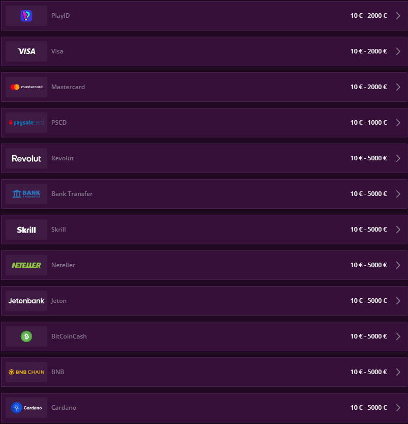 Malina Casino Payments