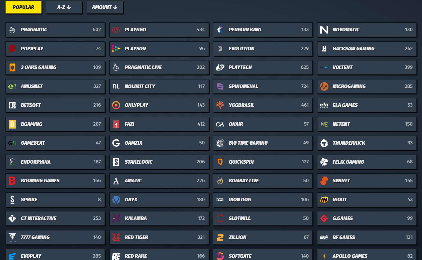 AllySpin Casino Providers