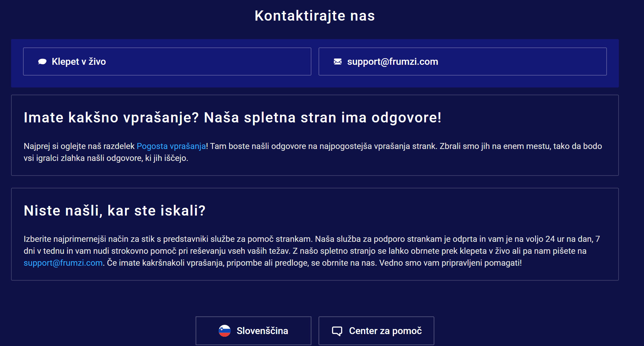 Storitev Strankam Frumzi Casino