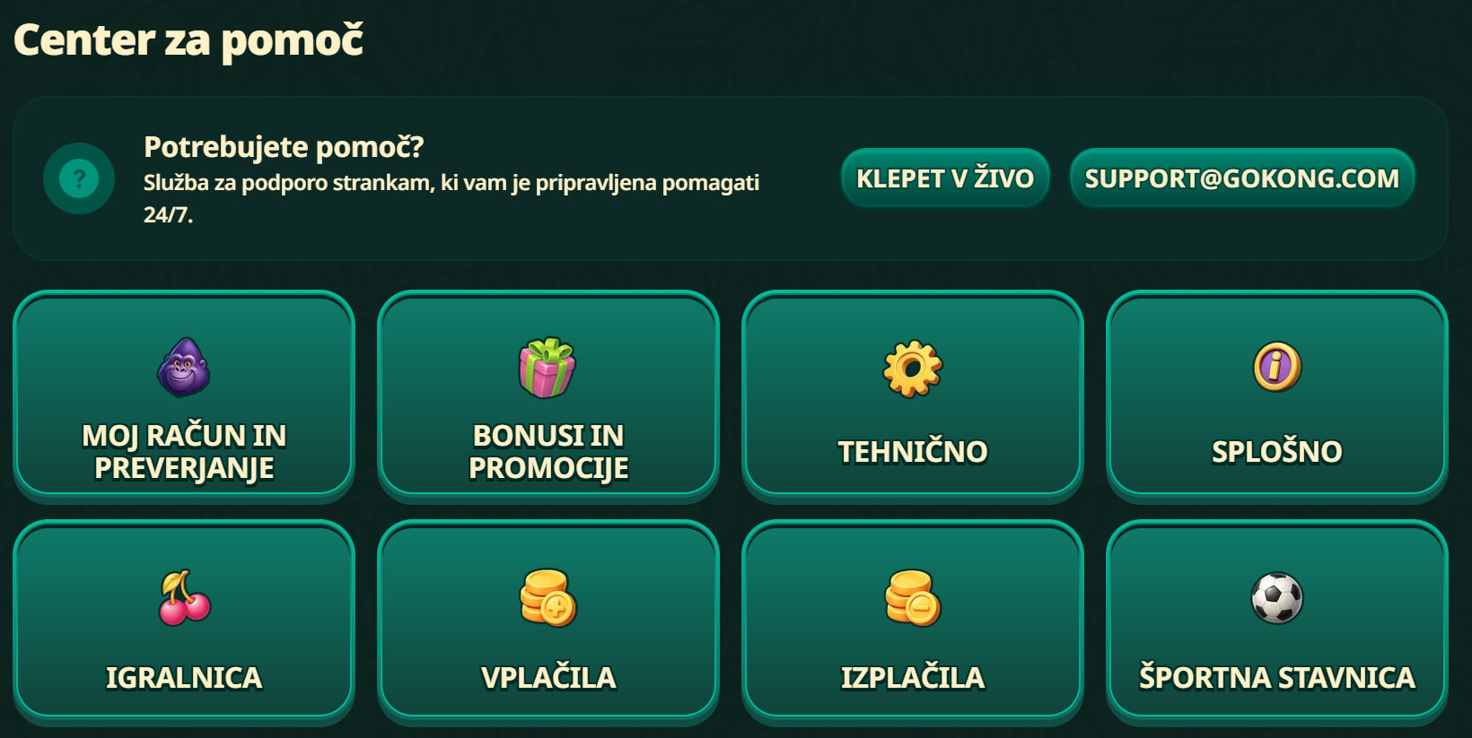 GoKong Casino Podpora za Stranke