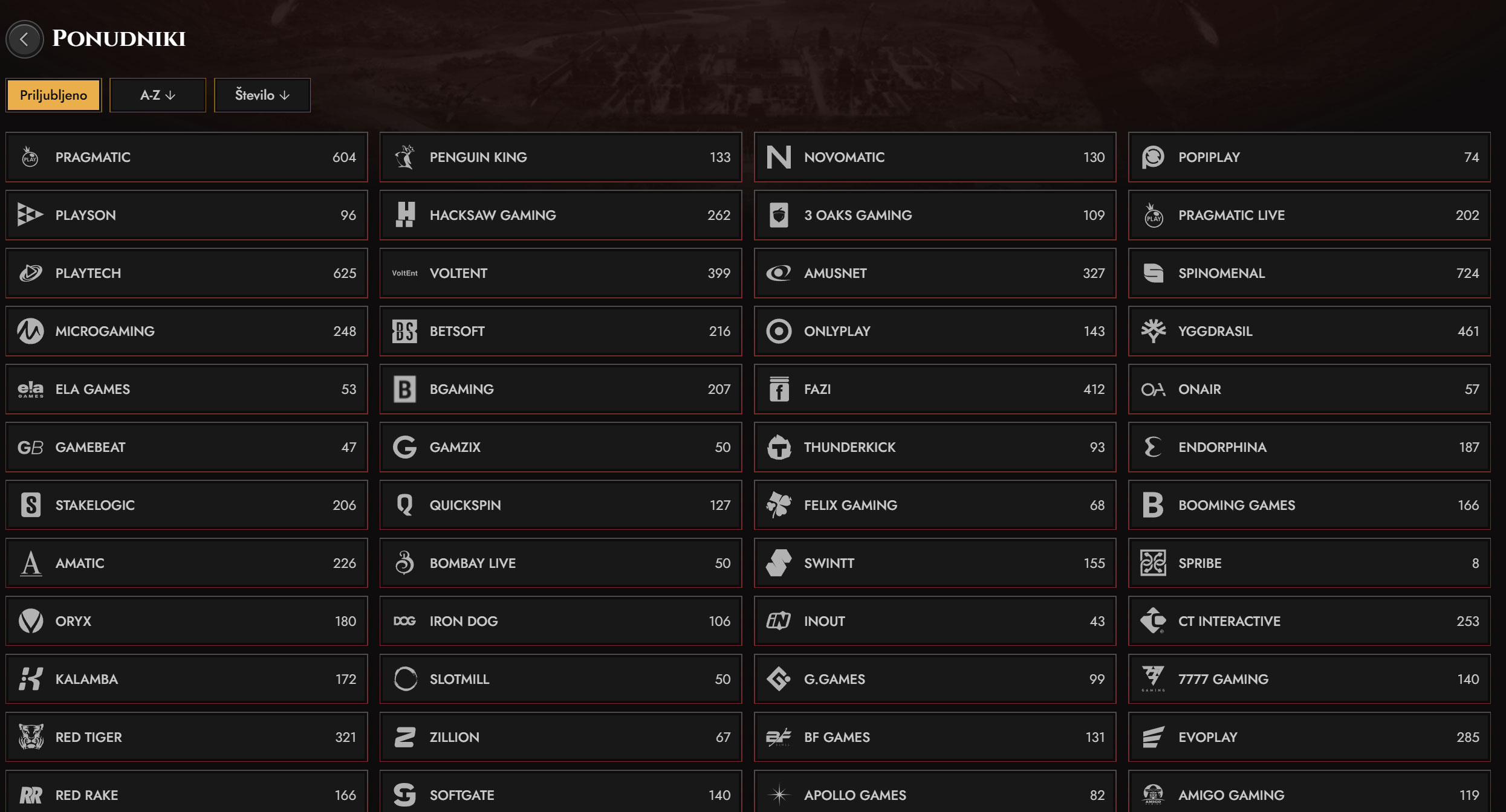 Legiano Casino Game Providers