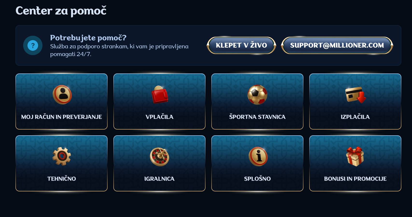 Millioner Kazino Podpora Strankam