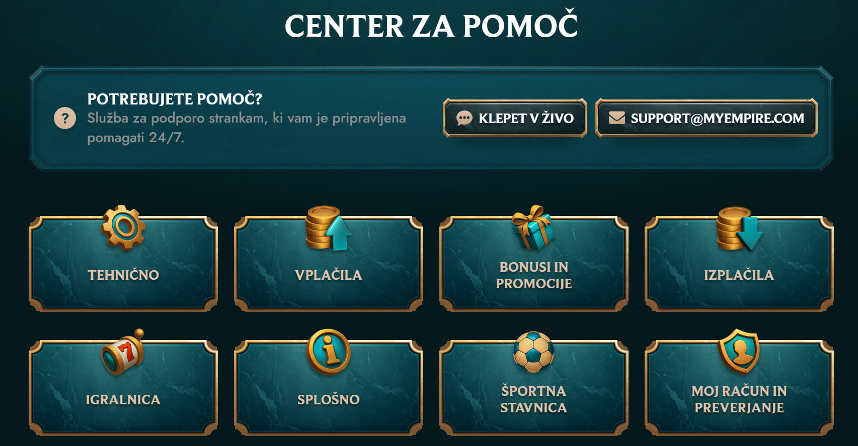 MyEmpire Kazino Podpora Strankam