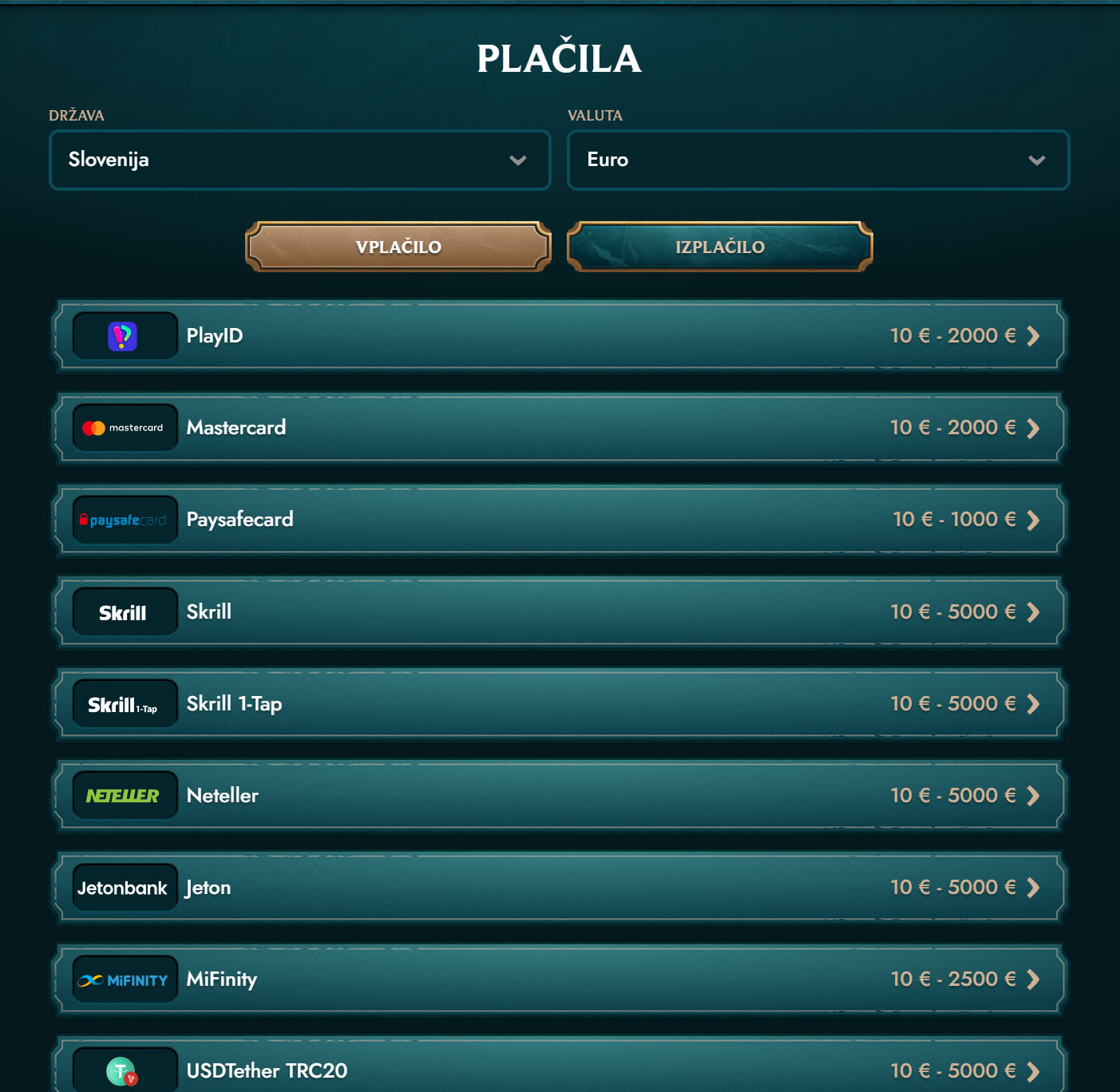 MyEmpire Casino Izplačila in Preverjanje