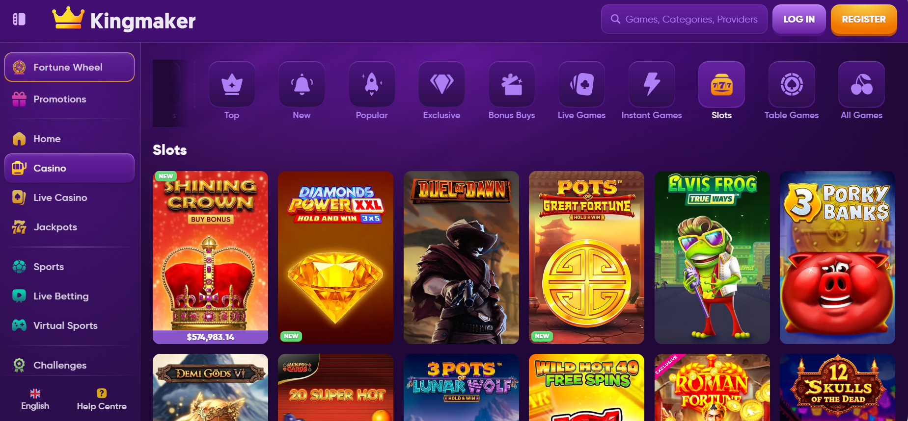 Kingmaker Casino Slots Section