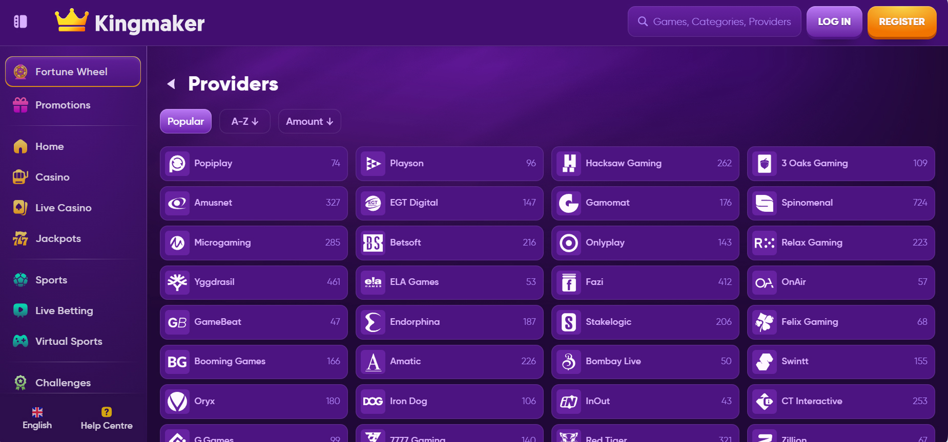 Kingmaker Casino Providers