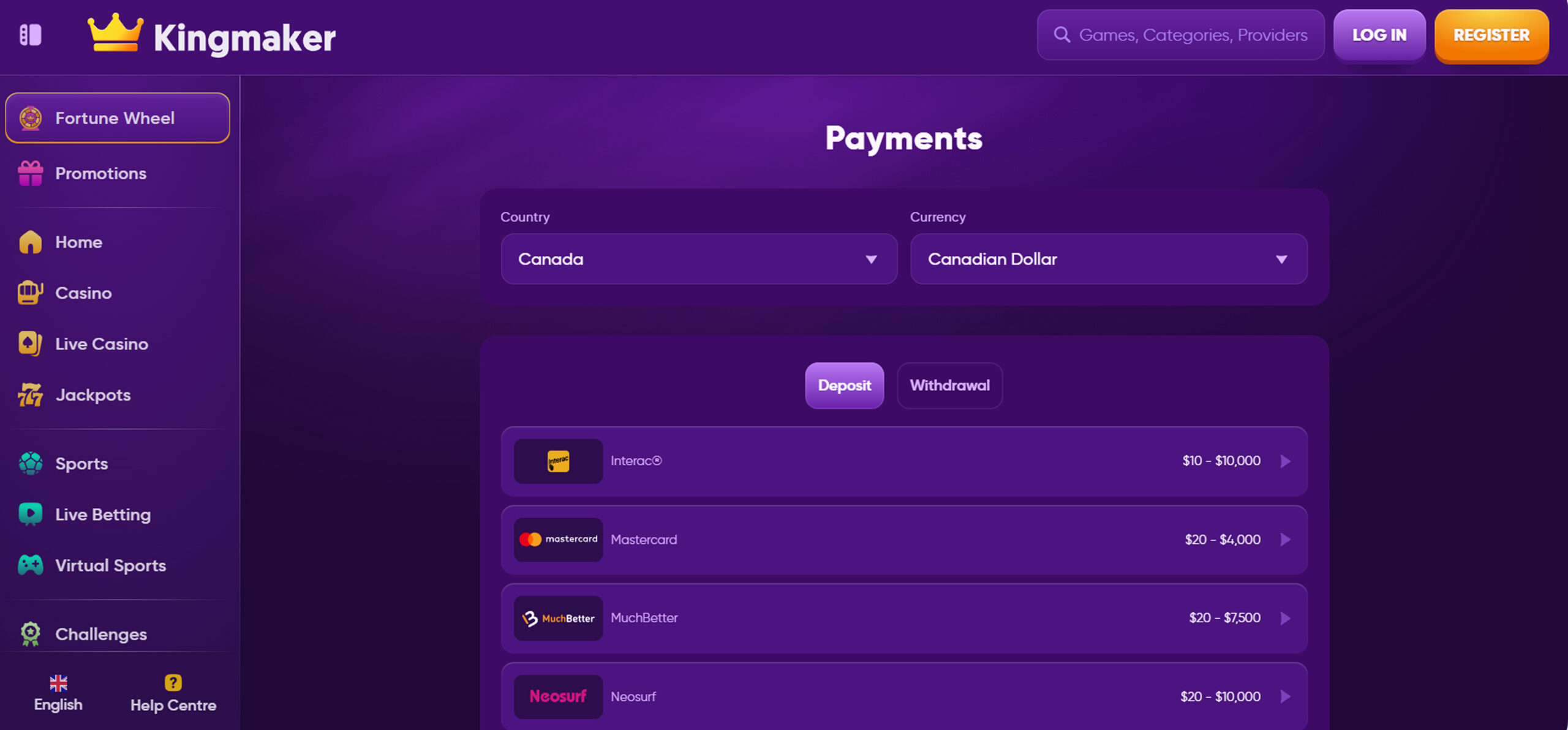 Kingmaker Casino Payments
