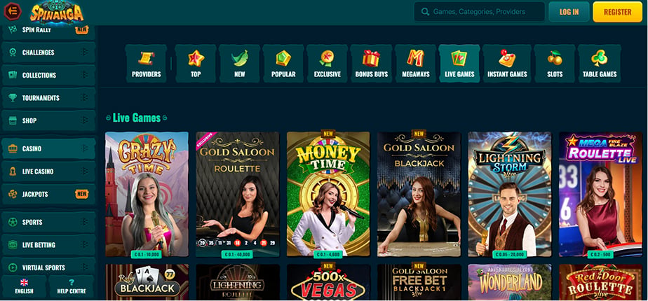 Spinanga casino v živo