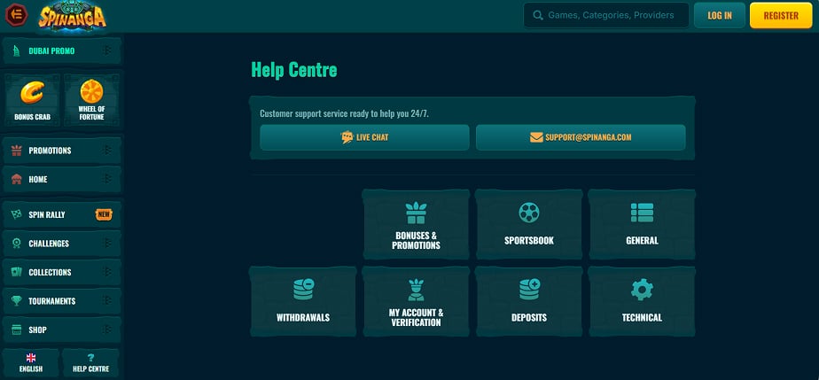 Spinanga Casino support centre