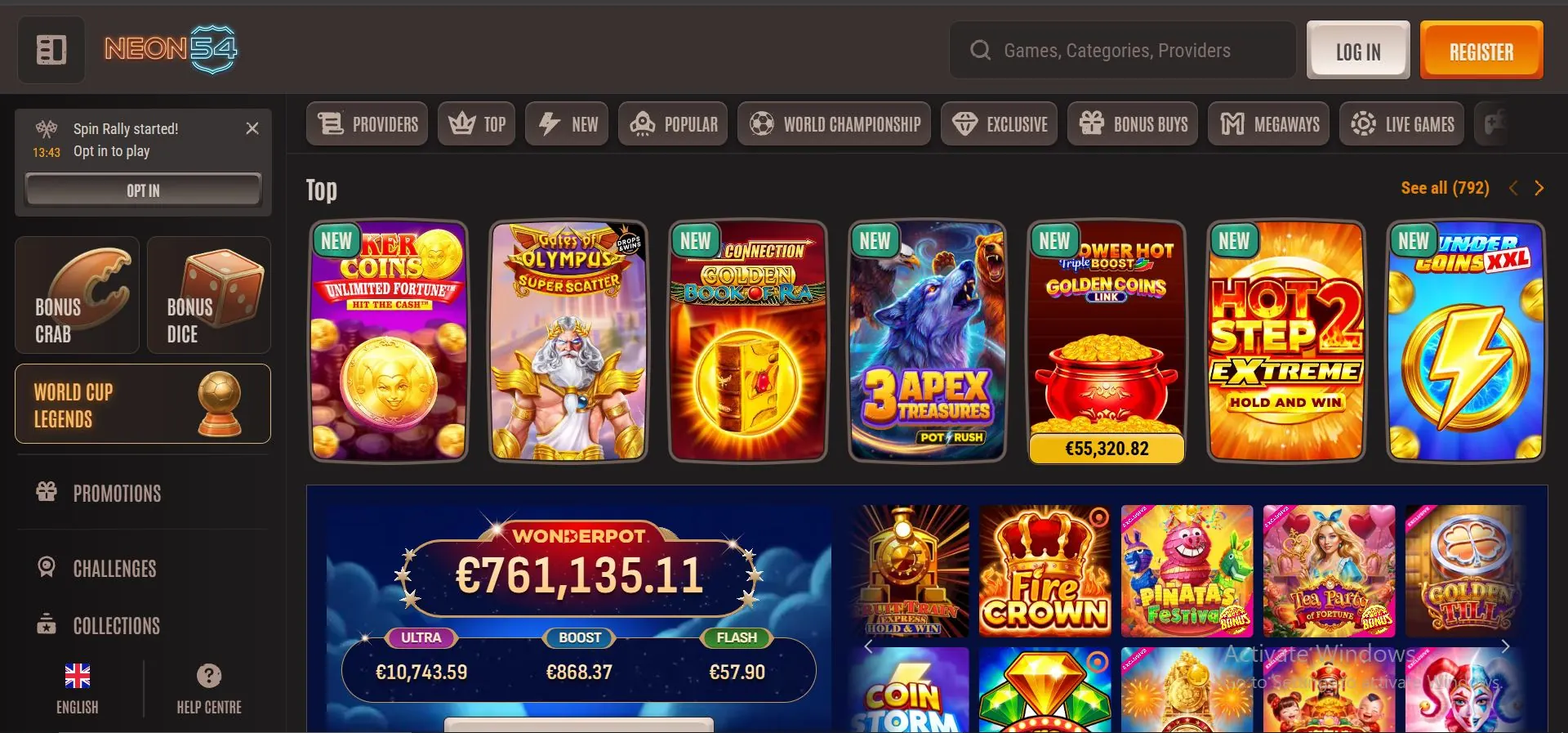 neon54 casino slot games