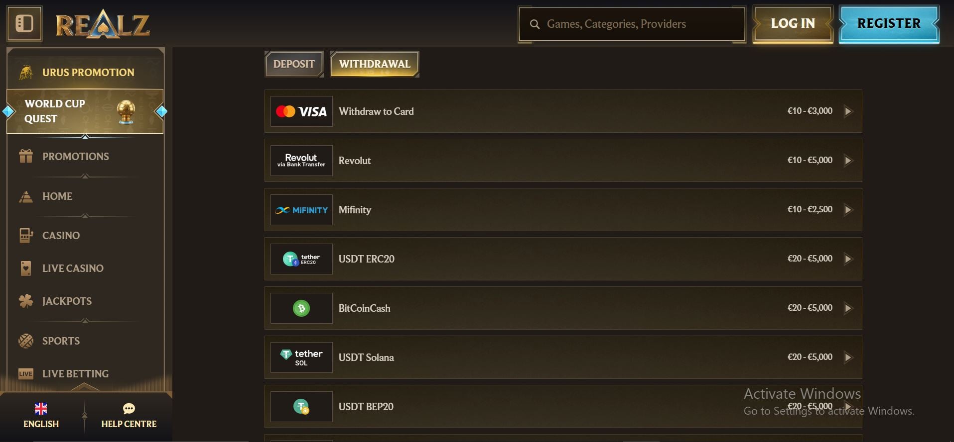 realz casino withdrawals
