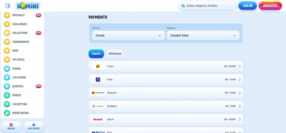Nomini Casino Payments