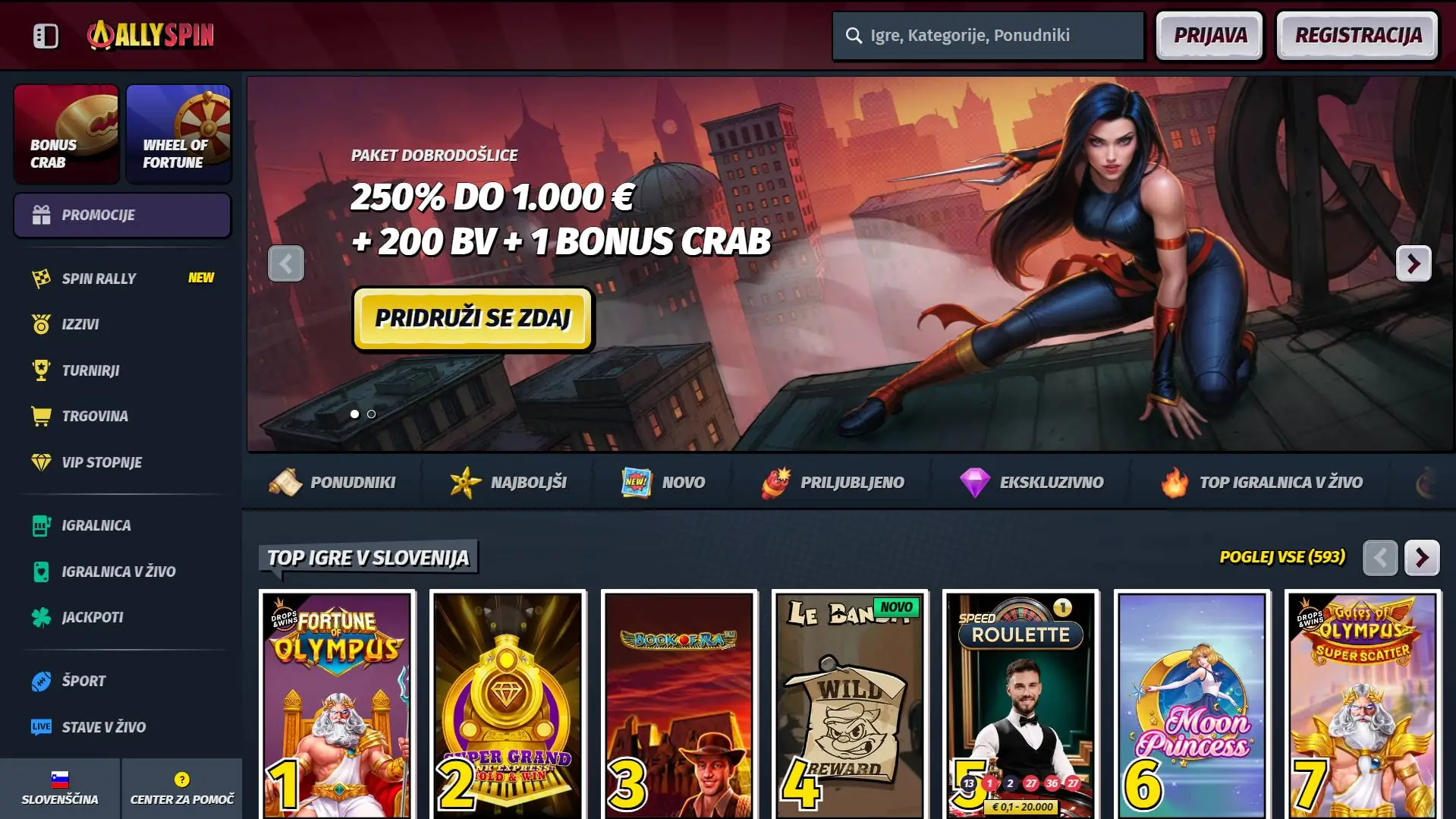 AllySpin Casino Homepage