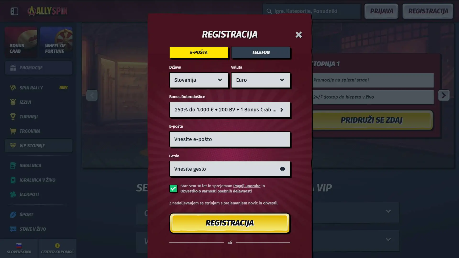 AllySpin Casino Registration