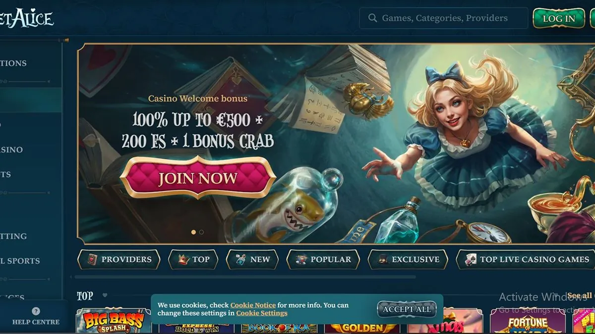 BetAlice casino home page
