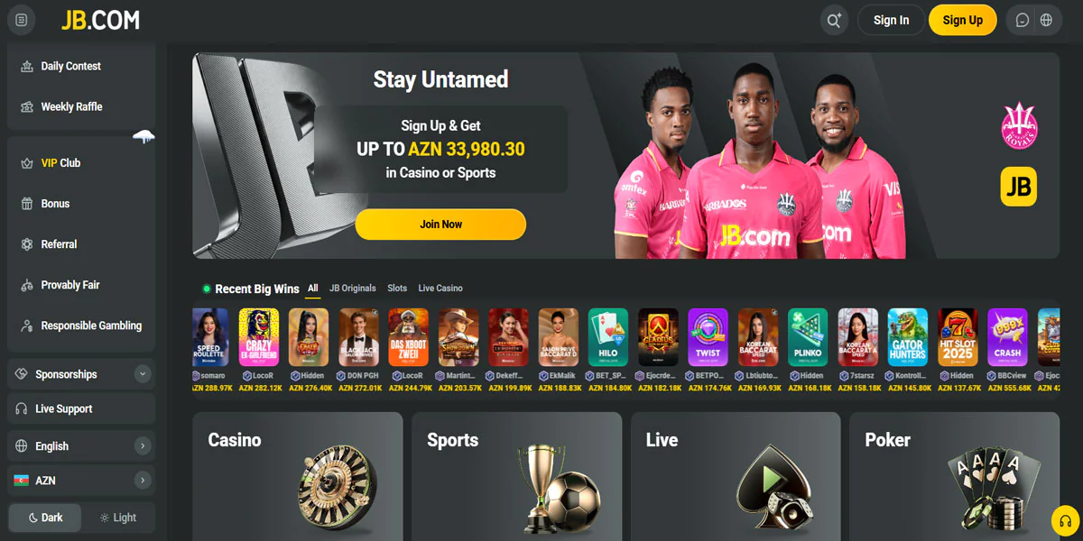 JB Casino Home Screen