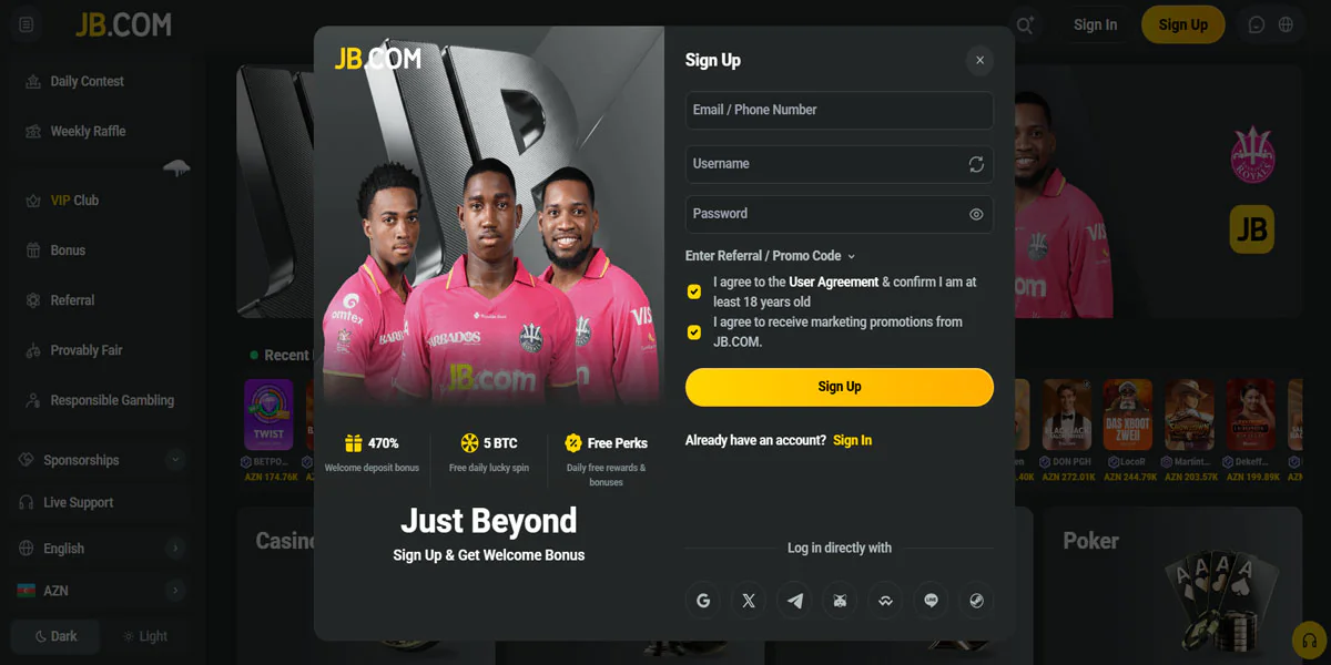 JB Casino Registration Form