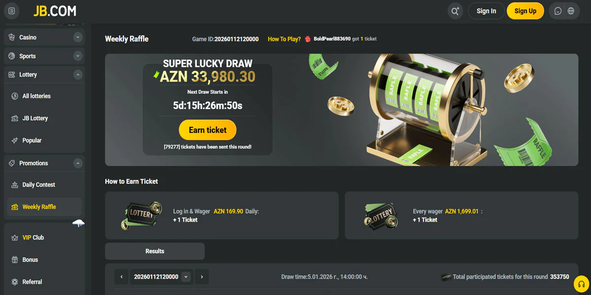 JB Casino Weekly Raffle