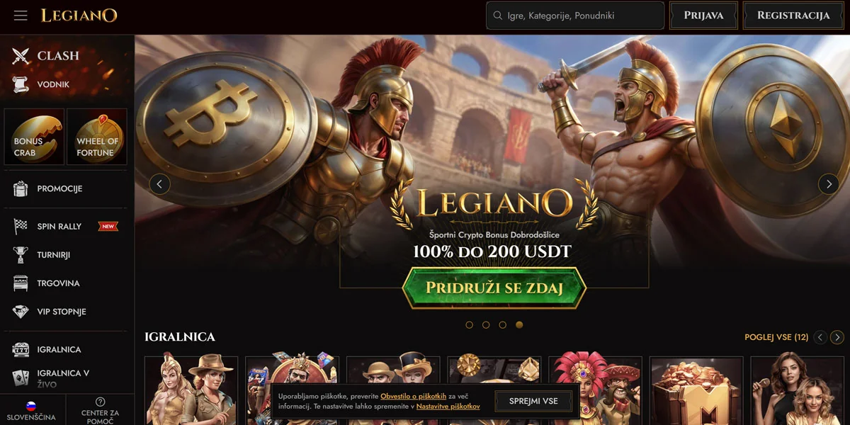 Legiano Casino Home Screen