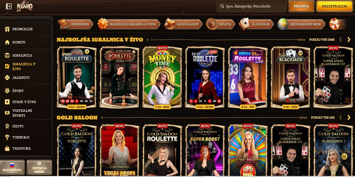 Lizaro Casino Live Section