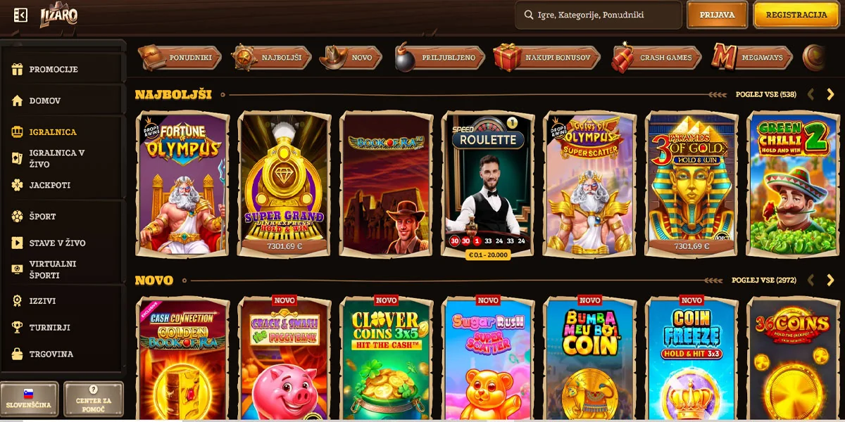 Lizaro Casino Slots Section
