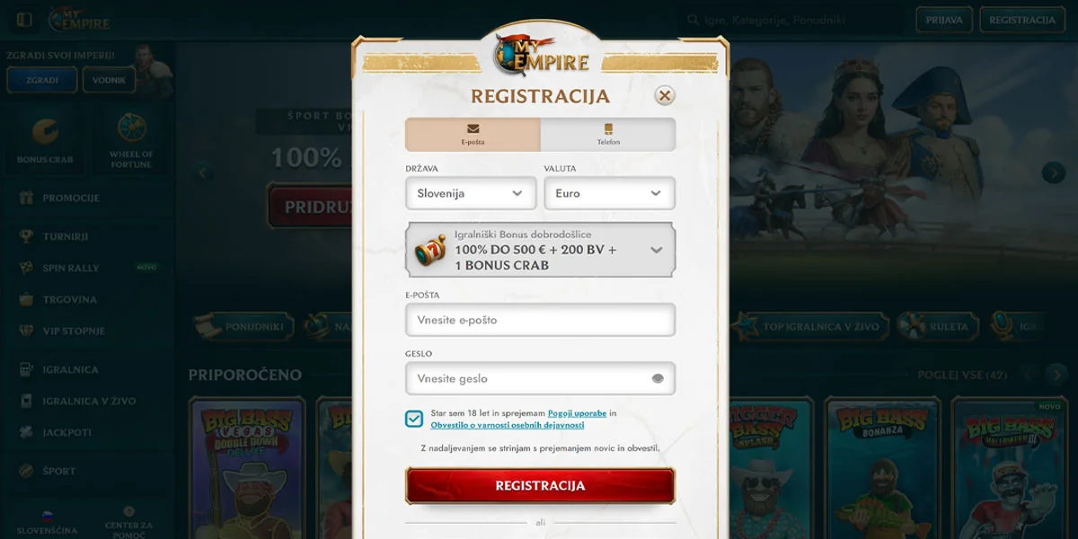 MyEmpire Casino Registration