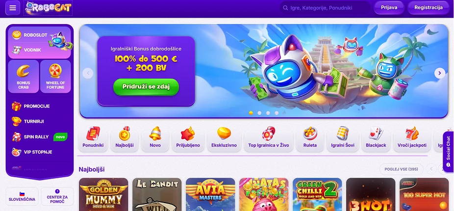 Robocat Casino Home Screen