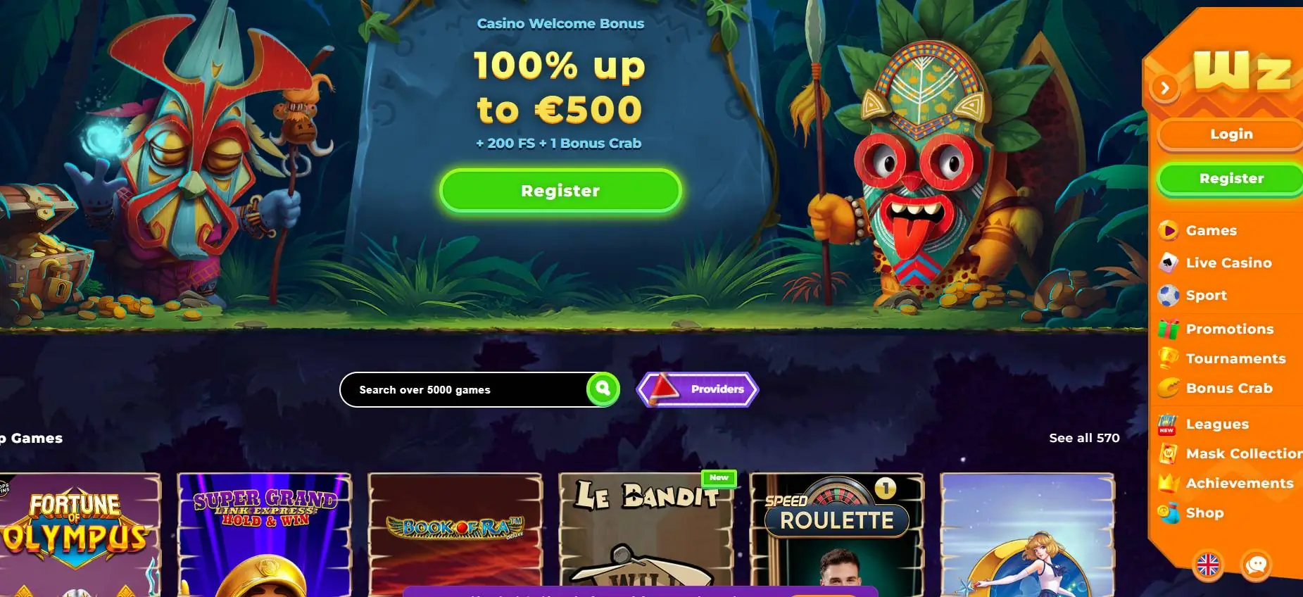 wazamba-casino-home-screen