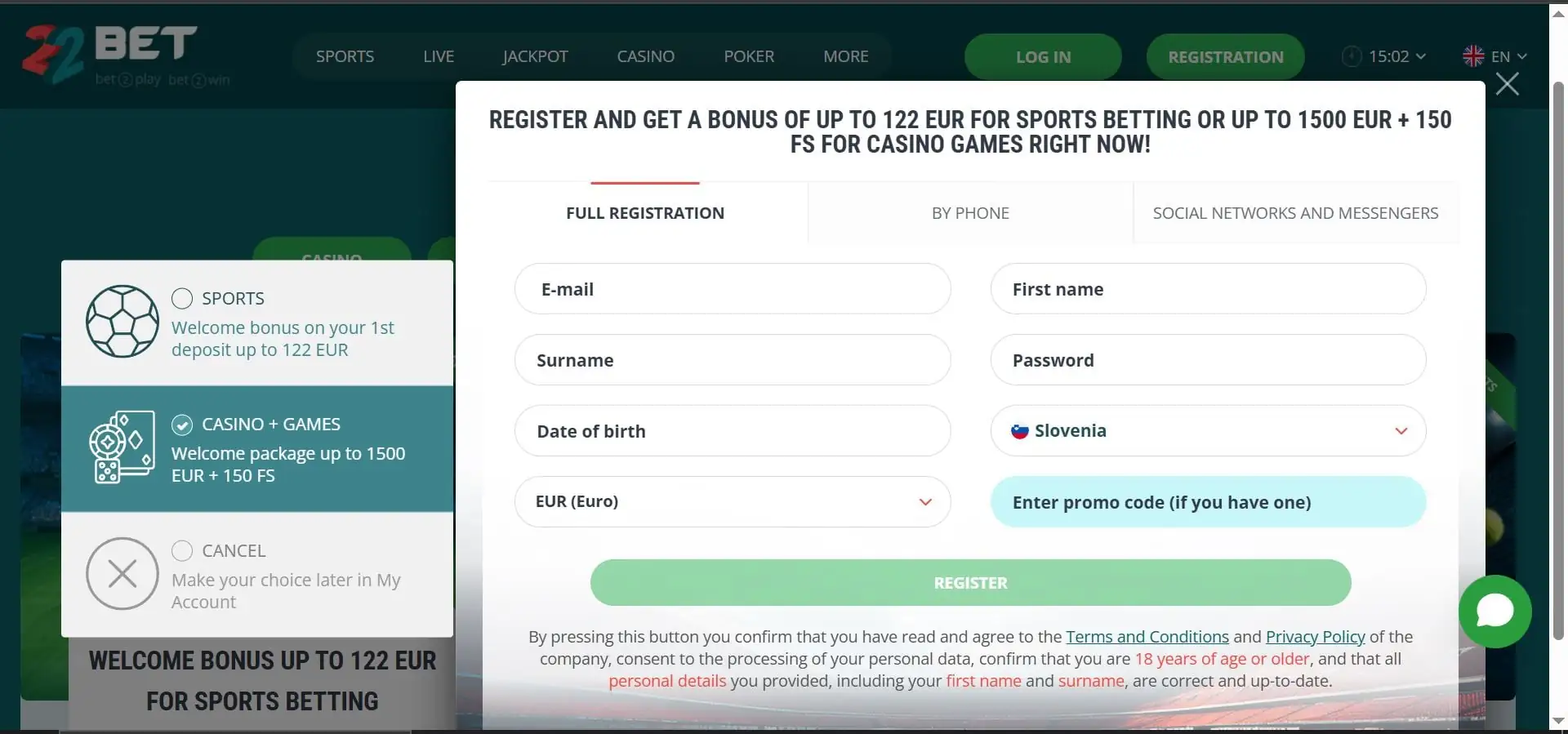 22bet-casino-registration